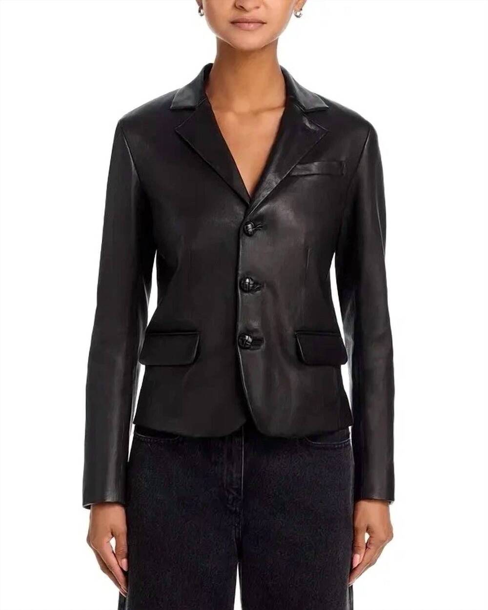 NEW FRAME the leather smart blazer in black